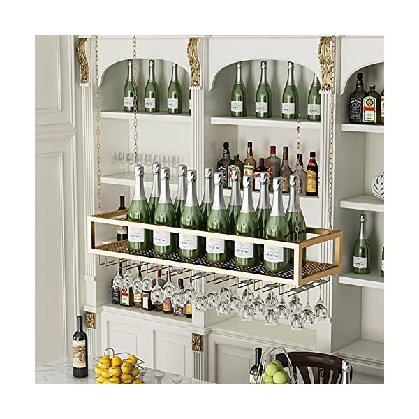 ANSNOW Casier À Vin Suspendu, Support de Verre À Vin Au Plafond En Métal, Étagère À Vin À Hauteur Réglable, Support de Boutei