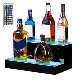 Miuxe Présentoir Éclairé pour Bouteilles dalcool, 2 Étapes Étagères De Bar Éclairées par LED De 40,6 À 76,2Cm, Tables Daffi