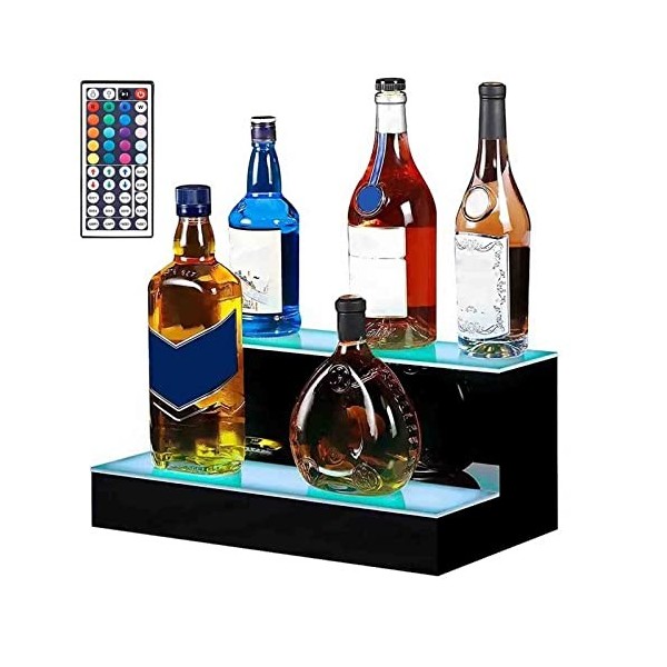 Miuxe Présentoir Éclairé pour Bouteilles dalcool, 2 Étapes Étagères De Bar Éclairées par LED De 40,6 À 76,2Cm, Tables Daffi