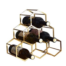 Casier à vin sur pied, casier à vin géométrique en métal, support à vin pour 6 bouteilles pour le stockage du vin, petit casi