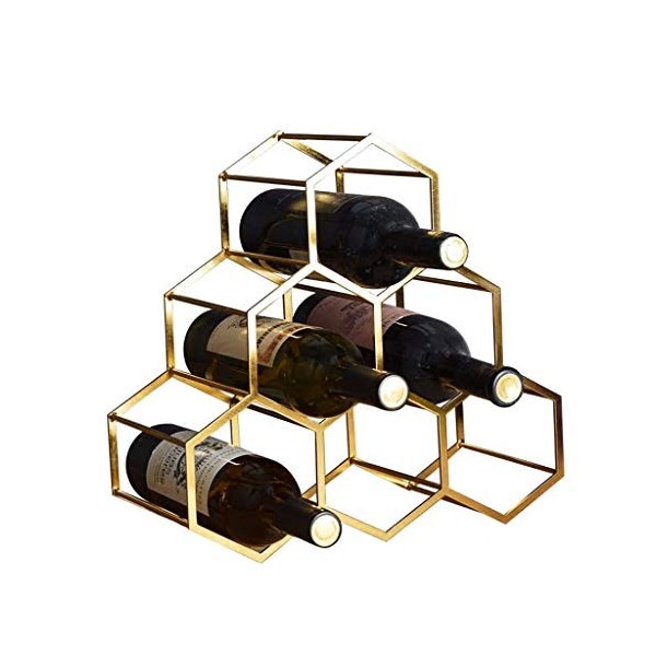 Casier à vin sur pied, casier à vin géométrique en métal, support à vin pour 6 bouteilles pour le stockage du vin, petit casi