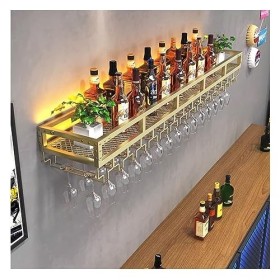 Étagère à Vin Murale Étagères Flottantes For Unité De Bar, Casiers À Vin Muraux Avec Lumière LED, Support À Verres À Vin Inve