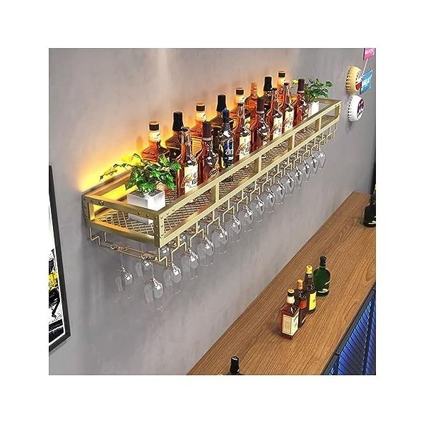 Étagère à Vin Murale Étagères Flottantes For Unité De Bar, Casiers À Vin Muraux Avec Lumière LED, Support À Verres À Vin Inve