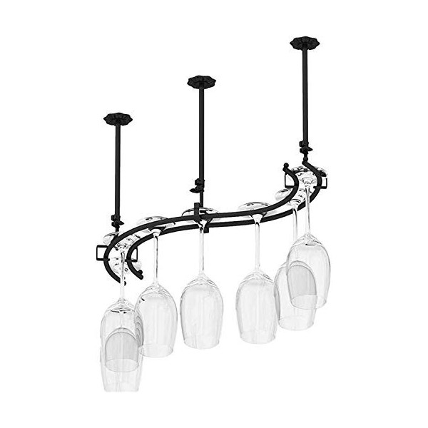 Casier à vin suspendu avec support en verre et étagère, support de verre à vin de bar, casier à vin à lenvers, style simple,