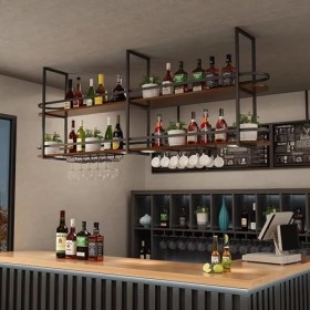 UDaca Support de verre à vin casier à vin à lenvers, support de verre à vin suspendu vintage industriel, étagère de décorati