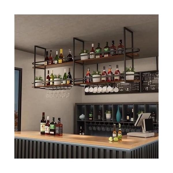 UDaca Support de verre à vin casier à vin à lenvers, support de verre à vin suspendu vintage industriel, étagère de décorati