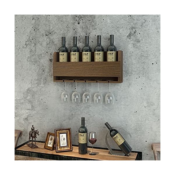 Casier à vin - Casier à vin Mural en Bois et Porte-Verres - Casier à vin à Domicile - Présentoir à vin Suspendu pour Cuisine,