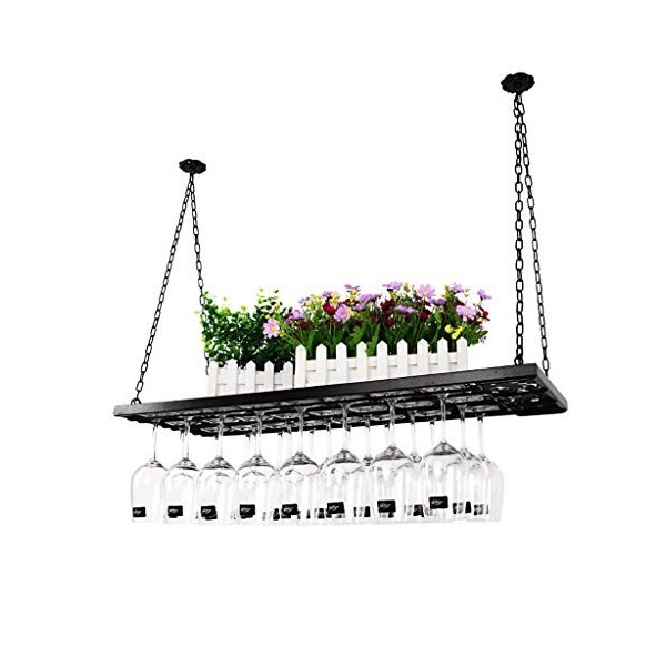 Cadre de verre à vin en verre Casier à vin suspendu avec support et étagère en verre à vin, support à verre à vin pour bar au