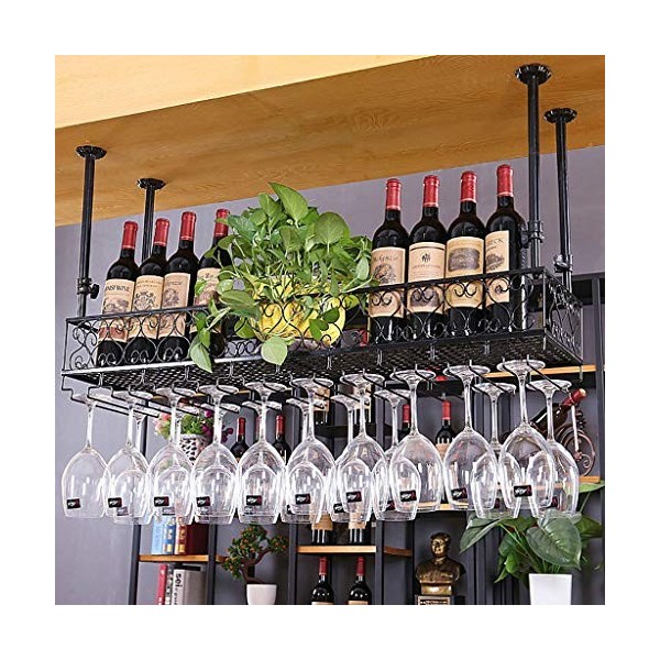 Cadre de Verre à vin en Verre Casier à vin en Fer forgé au Plafond, casier à vin Multifonction réglable en Hauteur, casier à 