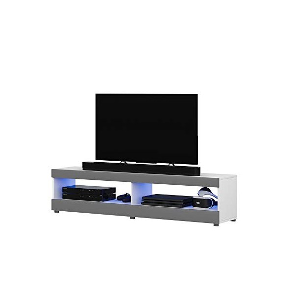 Selsey VIANSOLA - Meuble TV/Meuble de Salon Blanc Mat/Gris Brillant, 100 cm, éclairage LED Inclus 