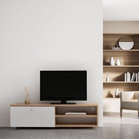 Myoshome - Meuble TV Salon Salle a Manger, Table TV Couleur chêne Sonoma et Blanc, 120 x 30 x 34 cm. Hades.