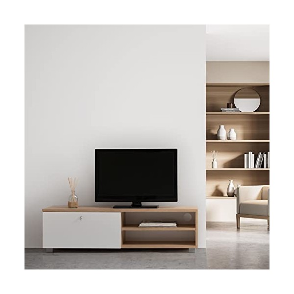 Myoshome - Meuble TV Salon Salle a Manger, Table TV Couleur chêne Sonoma et Blanc, 120 x 30 x 34 cm. Hades.