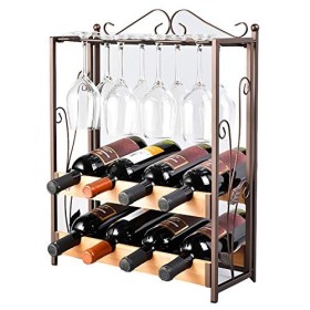 Casier à vin double casier à vin sur pied en verre haut avec casier à vin en métal de bambou décorations dintérieur vintage 