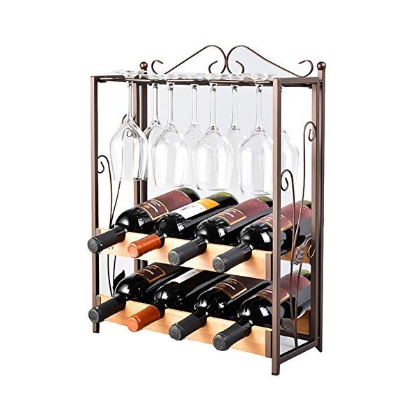 Casier à vin double casier à vin sur pied en verre haut avec casier à vin en métal de bambou décorations dintérieur vintage 