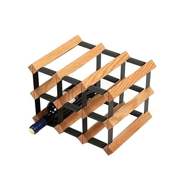 Casier à vin sur pied en chêne - 6 bouteilles empilables - Support de rangement solide à 2 niveaux - Présentoir à bouteilles 