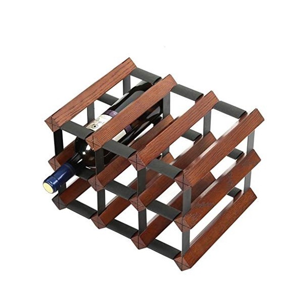 Casier à vin sur pied en chêne - 6 bouteilles empilables - Support de rangement solide à 2 niveaux - Présentoir à bouteilles 