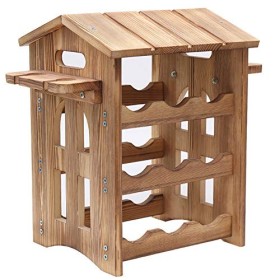 Casier à vin Mural en Bois pour la Maison, Support Vintage à 3 Couches avec Support en Verre à 4 Pieds, Couleur vin Naturel/R