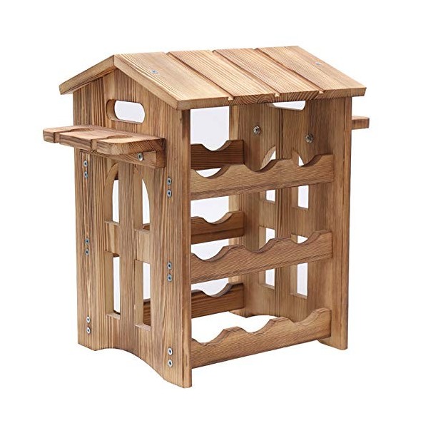 Casier à vin Mural en Bois pour la Maison, Support Vintage à 3 Couches avec Support en Verre à 4 Pieds, Couleur vin Naturel/R