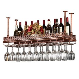 TZUFA Casier à vin Vintage Bar Restaurant Cuisine Porte-Bouteilles de vin Étagère de Rangement Suspendue au Plafond avec Verr