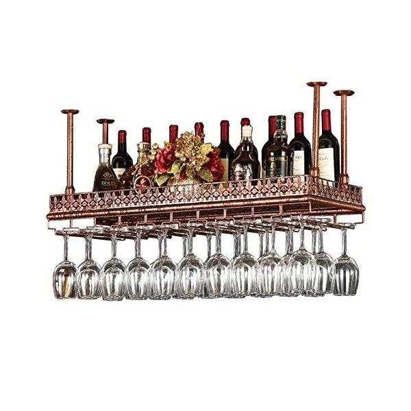 TZUFA Casier à vin Vintage Bar Restaurant Cuisine Porte-Bouteilles de vin Étagère de Rangement Suspendue au Plafond avec Verr