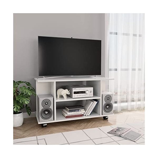 Meuble TV Style Elégance | Rangement matériel télé Audio Video Gaming | 80x40x40cm Blanc Brillant