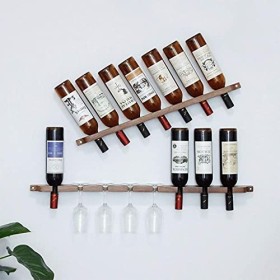 Casier à vin Organisateur Rack Casier à vin Mural en Bois Massif Porte-Verre à vin Suspendu Étagère à Bouteilles de Vin Suppo