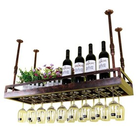 TZUFA Casier à vin de Plafond, Support de Bouteille en métal de Support de vin daffichage Suspendu avec étagère de Rangement