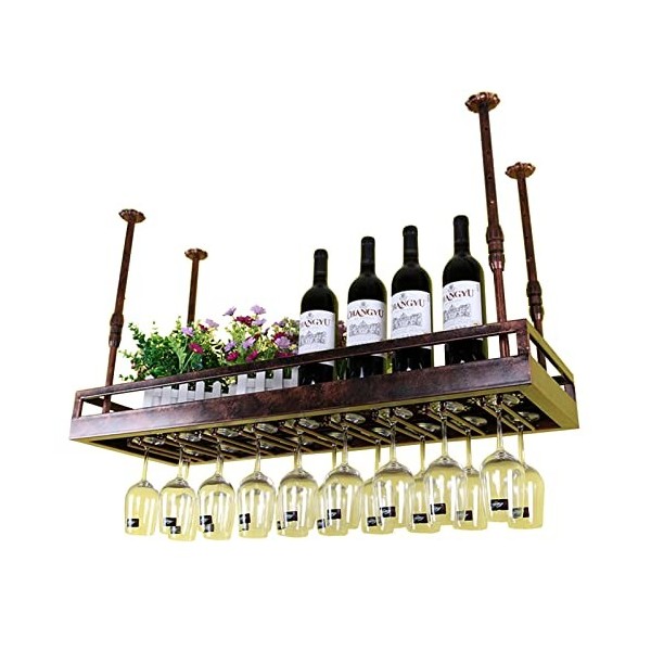 TZUFA Casier à vin de Plafond, Support de Bouteille en métal de Support de vin daffichage Suspendu avec étagère de Rangement