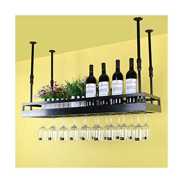 TZUFA Casier à vin, casier à vin au Plafond, Support de Verre à vin Suspendu et Porte-Bouteille, Support Mural Rustique Noir 