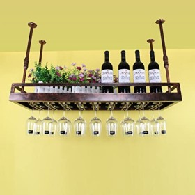 TZUFA Casier à vin de Plafond Vintage, Porte-Bouteille de vin Mural avec Porte-Verres, étagère de Rangement de vin en métal S