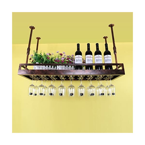 TZUFA Casier à vin de Plafond Vintage, Porte-Bouteille de vin Mural avec Porte-Verres, étagère de Rangement de vin en métal S