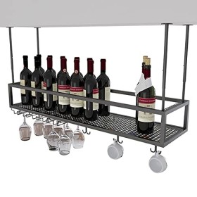 Casier à vin à lenvers, Support de verres à pied pour étagère suspendue au plafond, adapté pour bar, restaurant, cuisine, Su