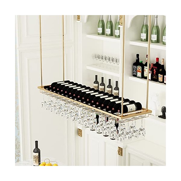 SimKha Casier à vin au Plafond, étagère à vin Moderne avec Support de Stockage de gobelet, étagère de Stockage de vin en méta