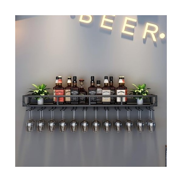 ELLiat Casier à vin Mural en métal avec Support en Verre Casiers à vin industriels Unité de Bar Murale Présentoirs muraux Éta