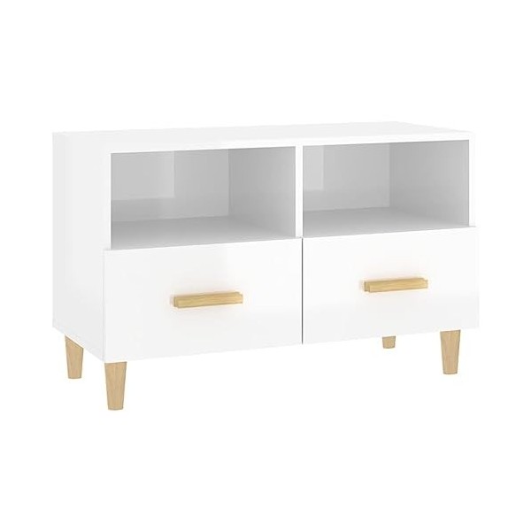 Annlera Meuble TV Blanc Brillant 80x36x50 cm Bois dingénierie Classique Banc TV Décorer Pièce Minimaliste Armoire TV Fonctio