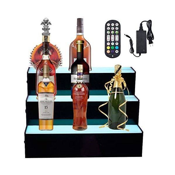 Présentoir De Bouteilles De Liqueur, Étagère De Bar Éclairée par LED À 3 Niveaux, Présentoir De Bouteilles De Vin avec Téléco