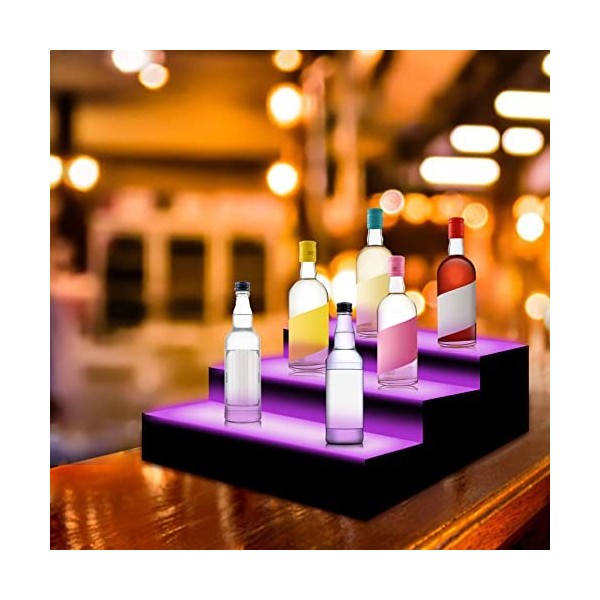 Présentoir à vin de bar, présentoir à bouteilles de vin, présentoir à bouteilles à LED à 3 niveaux, présentoir à bouteilles à