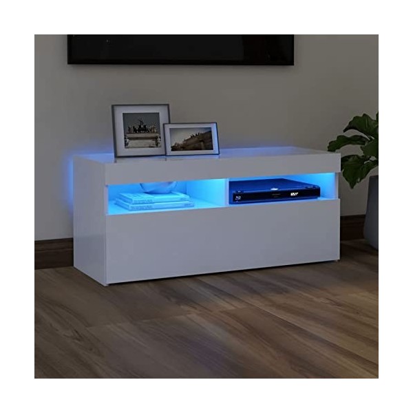 CIADAZ Meuble TV avec lumières LED Blanc 90x35x40 cm,Meuble TV,Meuble TV Moderne,Meuble de Salon