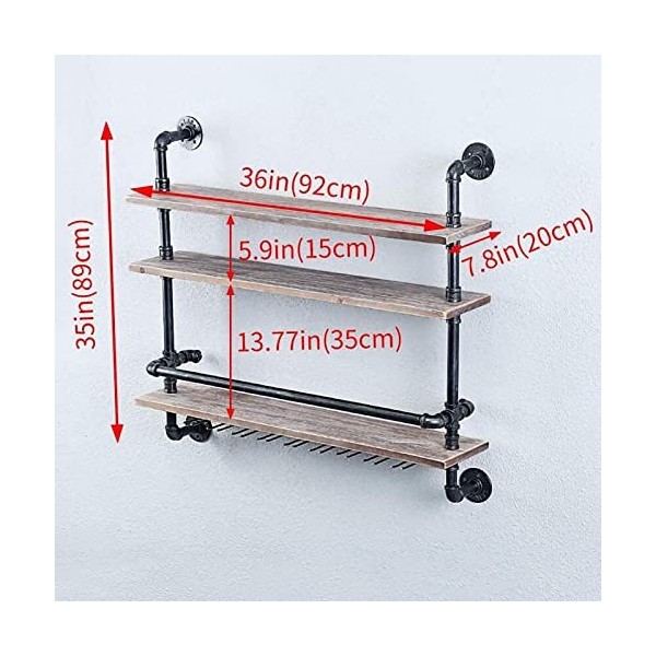 LANAZU Casier à vin Mural, casier à tuyaux Industriel à 3 Niveaux, casier à vin de Bar Flottant, adapté aux Restaurants et au