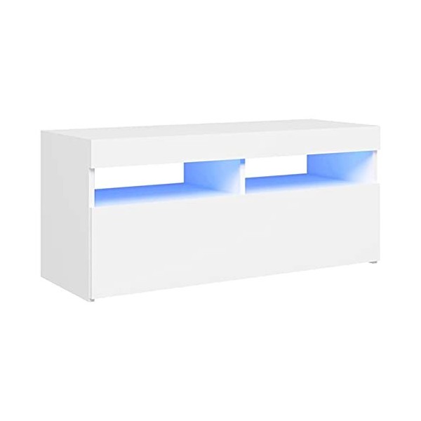 CIADAZ Meuble TV avec lumières LED Blanc 90x35x40 cm,Meuble TV,Meuble TV Moderne,Meuble de Salon