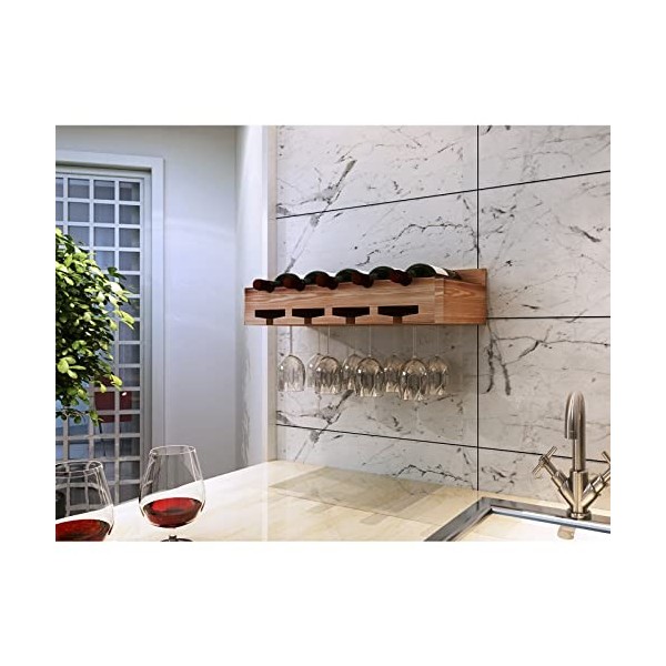 Étagère murale Support à verres à vin/casier à bouteilles en bois massif créatif, casier à vin à lenvers pour restaurant et 
