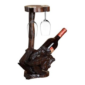 ELzEy Casier à vin sur Pied à lenvers en Bois Massif, Support à vin rétro, présentoir de comptoir pour décoration, Bouteille