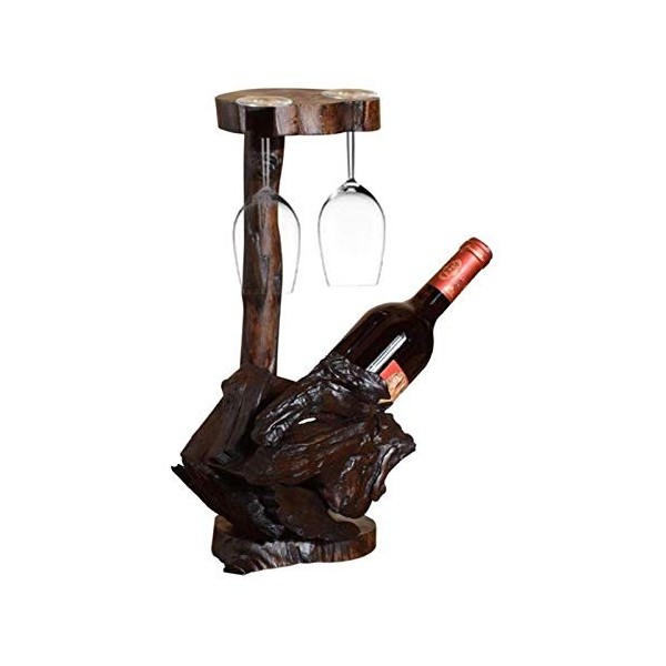 ELzEy Casier à vin sur Pied à lenvers en Bois Massif, Support à vin rétro, présentoir de comptoir pour décoration, Bouteille