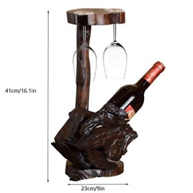 ELzEy Casier à vin sur Pied à lenvers en Bois Massif, Support à vin rétro, présentoir de comptoir pour décoration, Bouteille