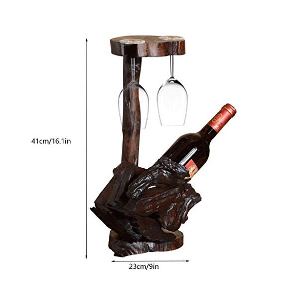 ELzEy Casier à vin sur Pied à lenvers en Bois Massif, Support à vin rétro, présentoir de comptoir pour décoration, Bouteille