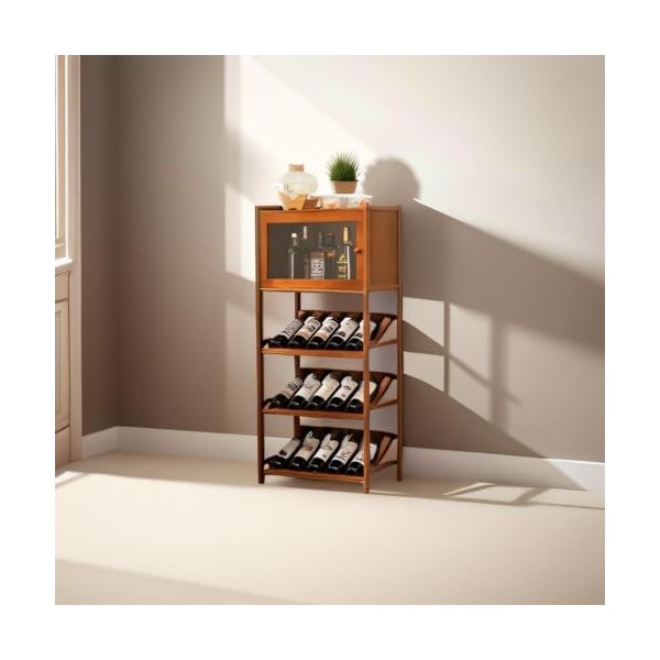 Buffet Liquor Cabinet and Wine Rack with Storage Wood Home Bar Furniture Corner Bar Cabinet with Shelves and Glass Door for H