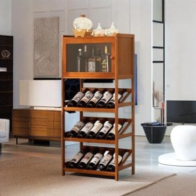 Home Bar Furniture Wooden Corner Wine Bar Cabinet Wine Bar Cabinet With Storage Wet Bar with 4 tiers Capacity - Perfect for C