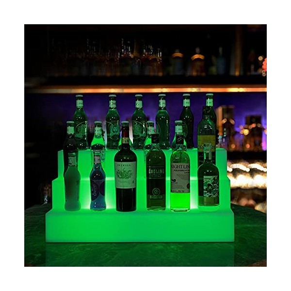 LoJax Présentoir À Vin Coloré LED 3 Niveaux en Forme Descalier Présentoir À Bouteilles De Vin Lumineux avec Télécommande Pré