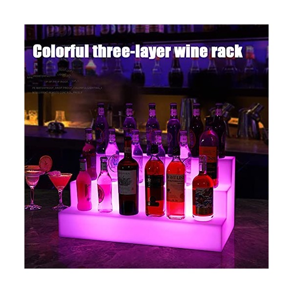 LoJax Présentoir À Vin Coloré LED 3 Niveaux en Forme Descalier Présentoir À Bouteilles De Vin Lumineux avec Télécommande Pré
