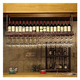 Casier à vin Suspendu avec Support en Verre et étagère, Support de Verre à vin au Plafond, Support de Verre à lenvers, Suppo